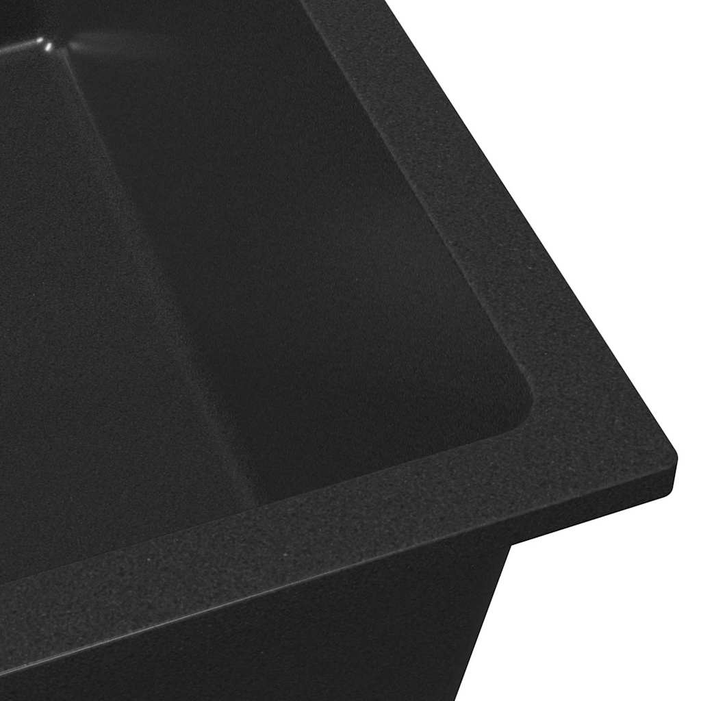 vidaXL Νιπτήρας Κουζίνας με Οπή Υπερχείλισης σε Μαύρη Γρανίτη