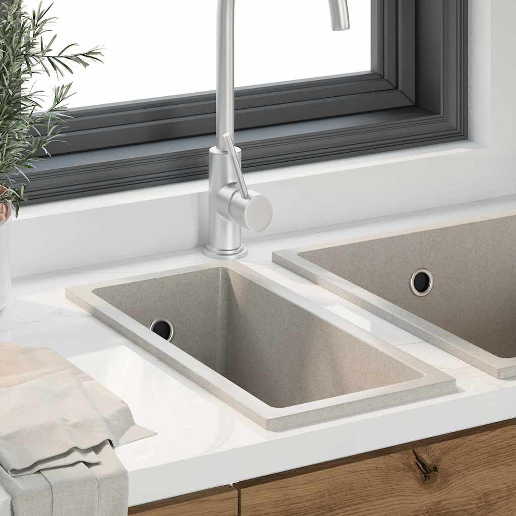 vidaXL Συγκεντρωτής Κουζίνας με Οπή Υπερχείλισης Μπεζ Γρανίτη