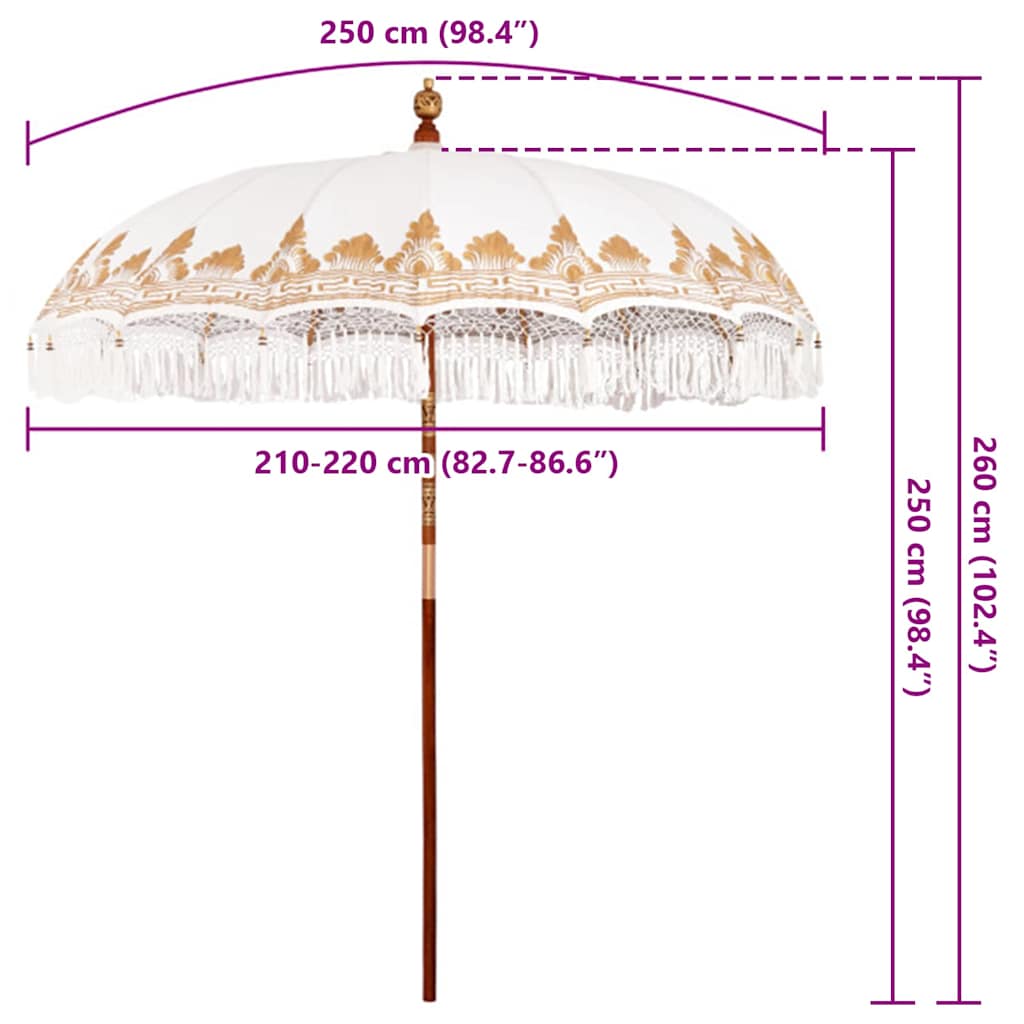 vidaXL Μπαλινέζικη Ομπρέλα Κρεμ 215 x 215 x 260 εκ. Βαμβάκι