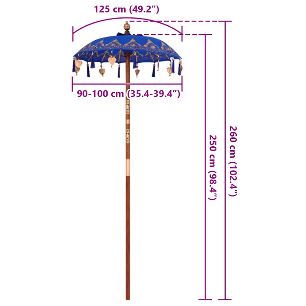 vidaXL Μπαλινέζικη Ομπρέλα Μπλε 95 x 95 x 260 εκ. Βαμβάκι