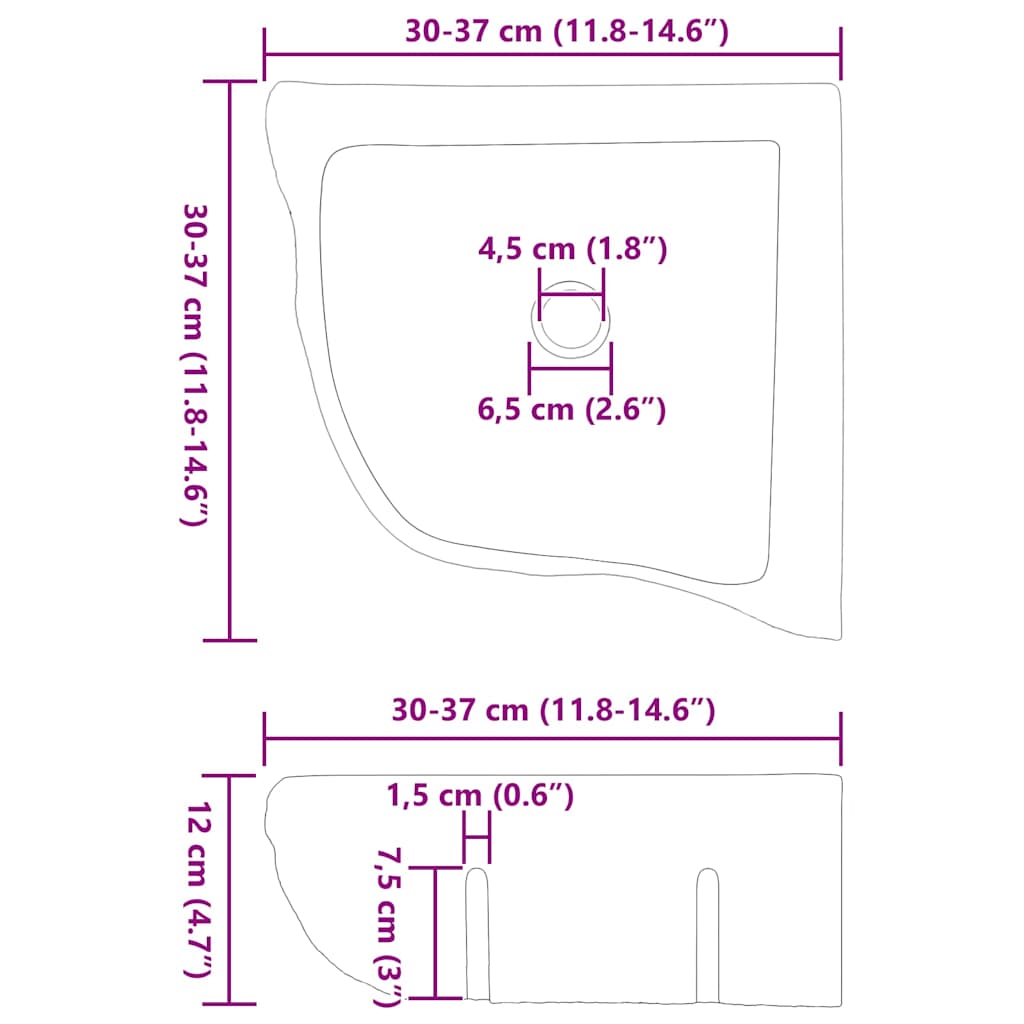 vidaXL Κρεμαστή Γωνιακή Λεκάνη Γκρι (30-37) x (30-37) x 12 εκ.