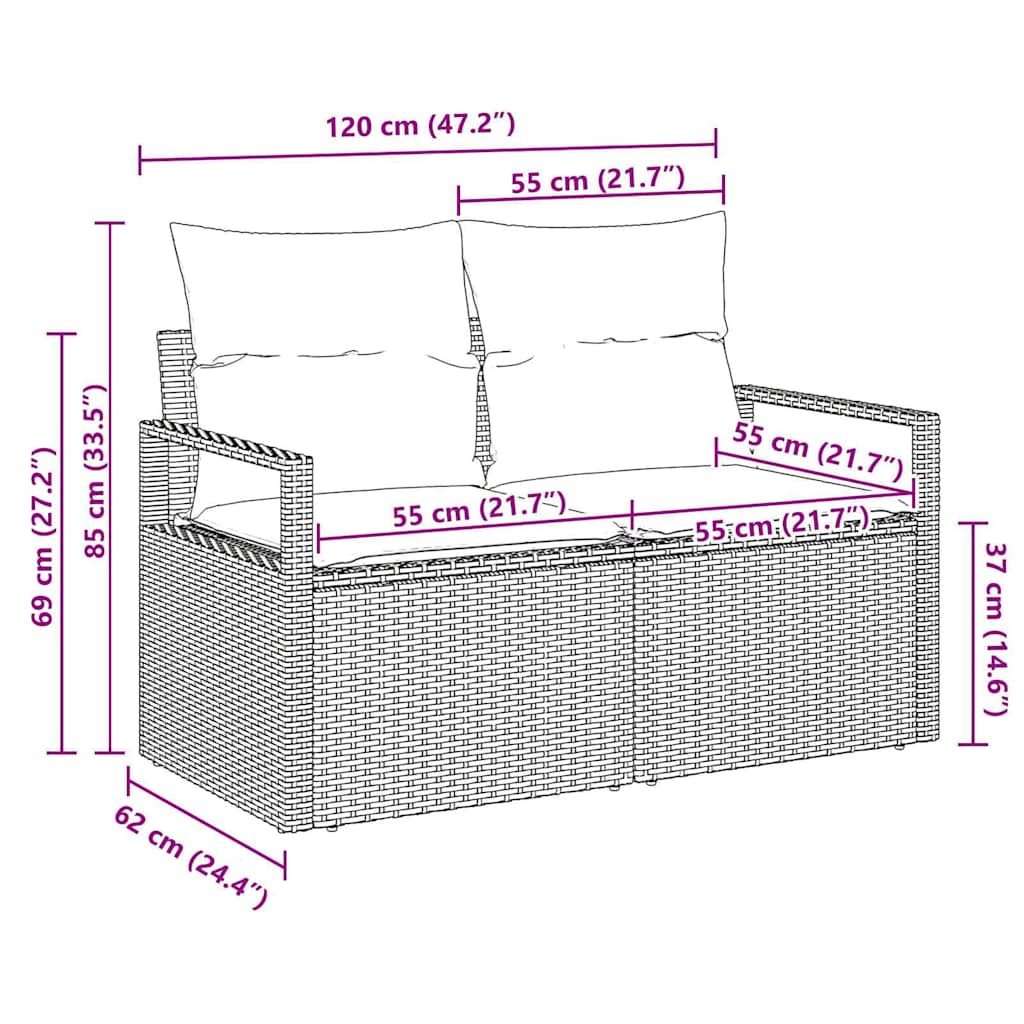 vidaXL Καναπές Κήπου με μαξιλάρι Γκρι 120 x 62 x 69εκ συνθετικό ρατάν