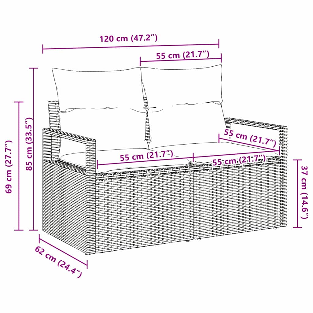 vidaXL Καναπές Κήπου με μαξιλάρι Γκρι 120 x 62 x 69εκ συνθετικό ρατάν