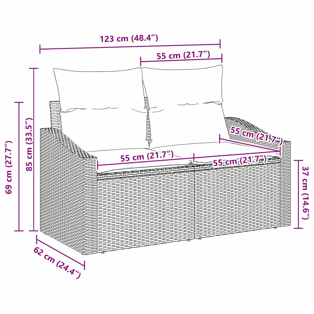 vidaXL Καναπές Κήπου με μαξιλάρι Μπεζ 123 x 62 x 69εκ συνθετικό ρατάν
