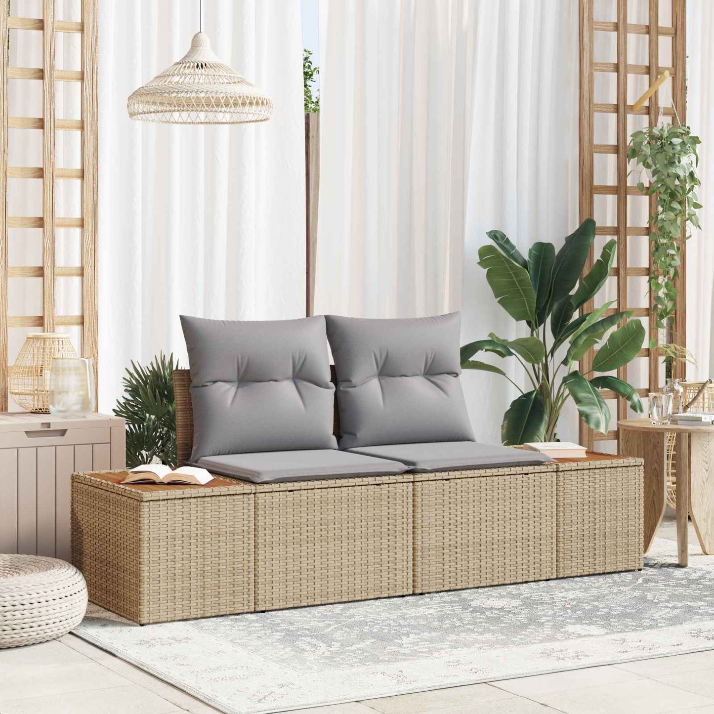 vidaXL Καναπές Κήπου Μπεζ 184 x 62 x 85εκ συνθετικό ρατάν