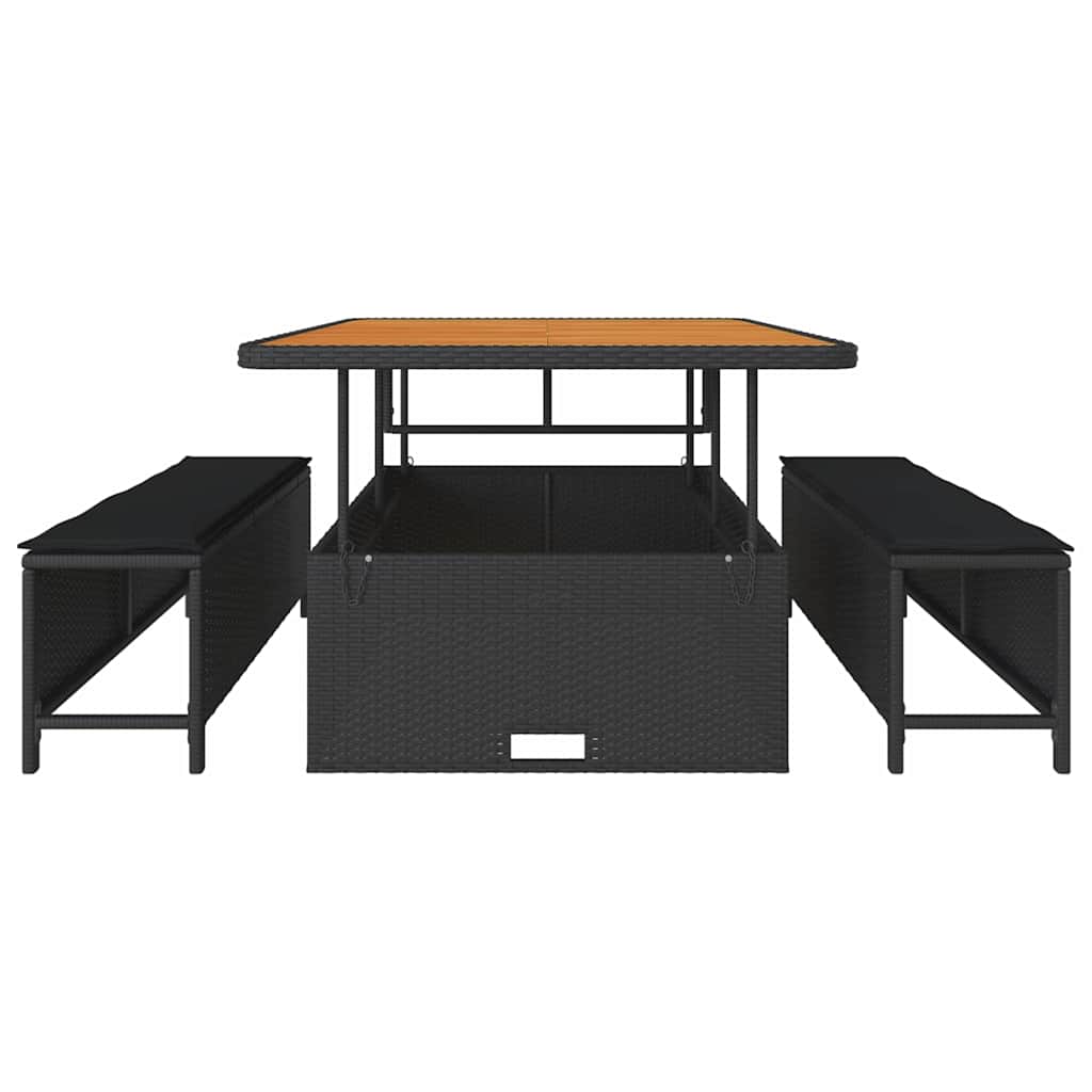 vidaXL 3 Τεμαχίων Σετ Τραπεζαρίας Κήπου με Μαξιλάρες Μαύρο Πολυ Ρατάν Ακακία