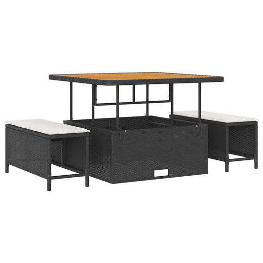 vidaXL Σέτ φαγητού για κήπο Μαύρο Πολυ ράταν