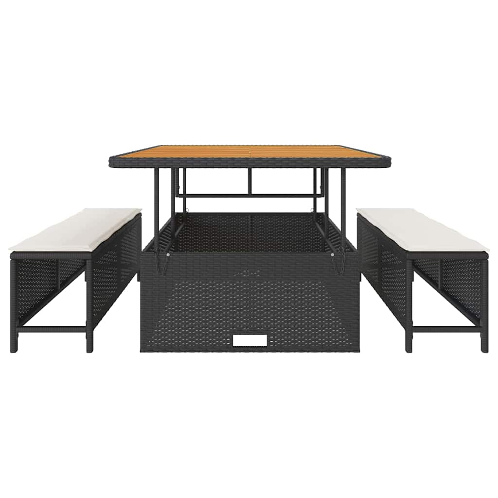 vidaXL Σέτ φαγητού για κήπο Μαύρο Πολυ ράταν