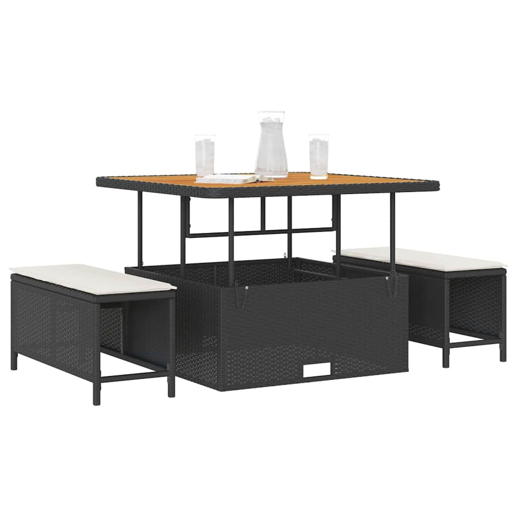 vidaXL Σέτ φαγητού για κήπο Μαύρο Πολυ ράταν