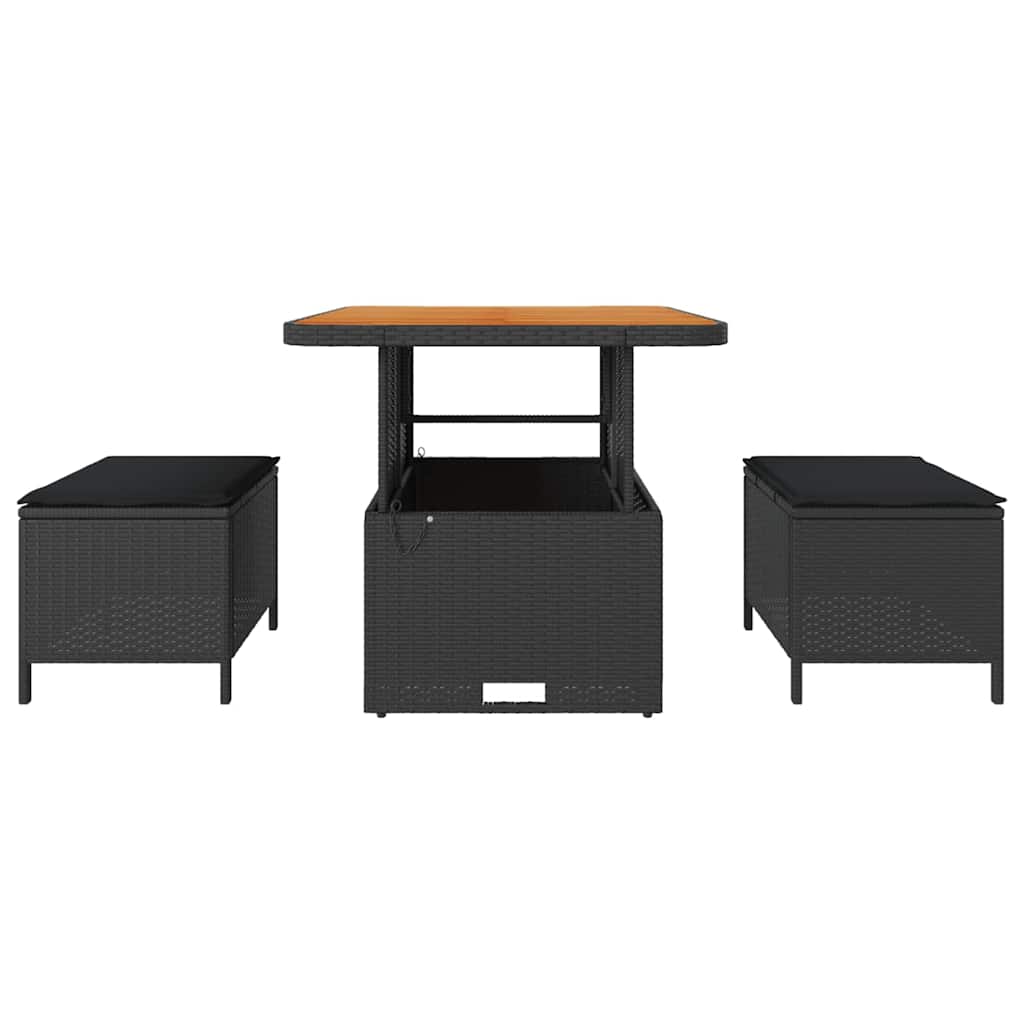 vidaXL Σέτ φαγητού για κήπο Μαύρο Πολυ ράταν