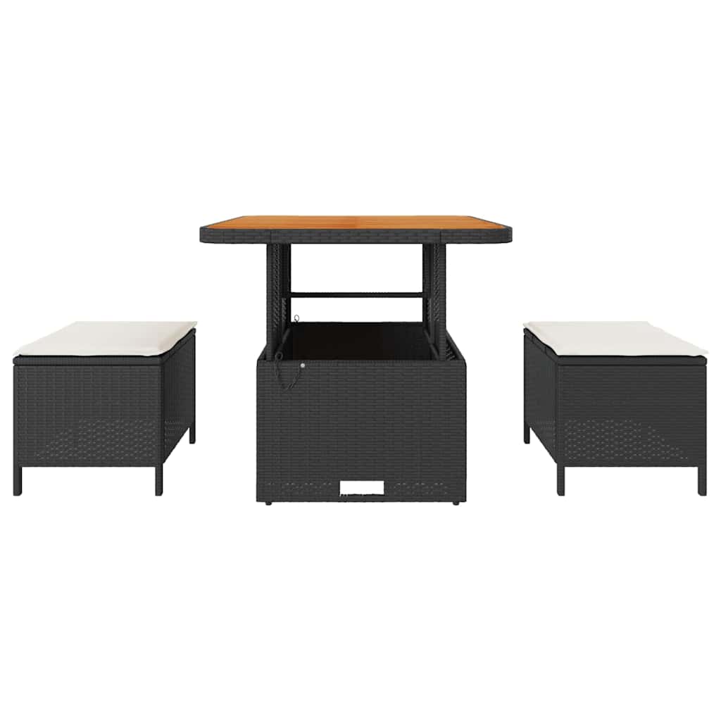 vidaXL Σέτ φαγητού για κήπο Μαύρο Πολυ ράταν