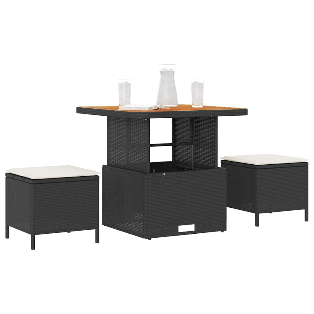 vidaXL Σέτ φαγητού για κήπο Μαύρο Πολυ ράταν