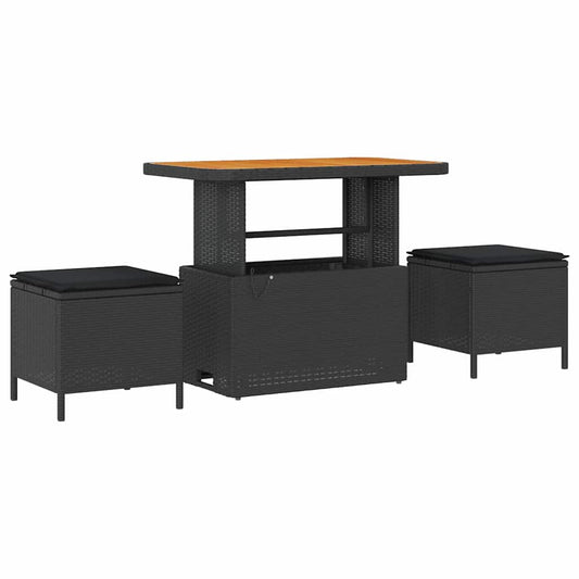 Σετ κήπου 3 τεμαχίων vidaXL με μαξιλάρια Μαύρο Πολυ Ράτανα Ακακία