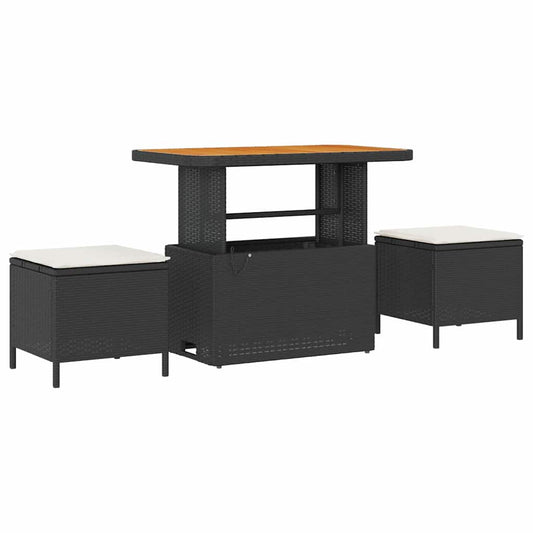 vidaXL Σέτ φαγητού για κήπο Μαύρο Πολυ ράταν