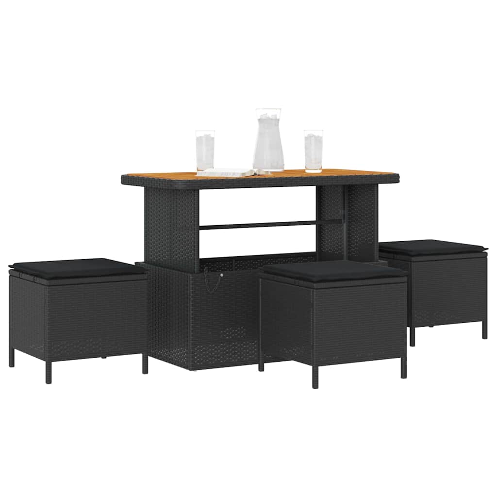 vidaXL Σέτ φαγητού για κήπο Μαύρο Πολυ ράταν