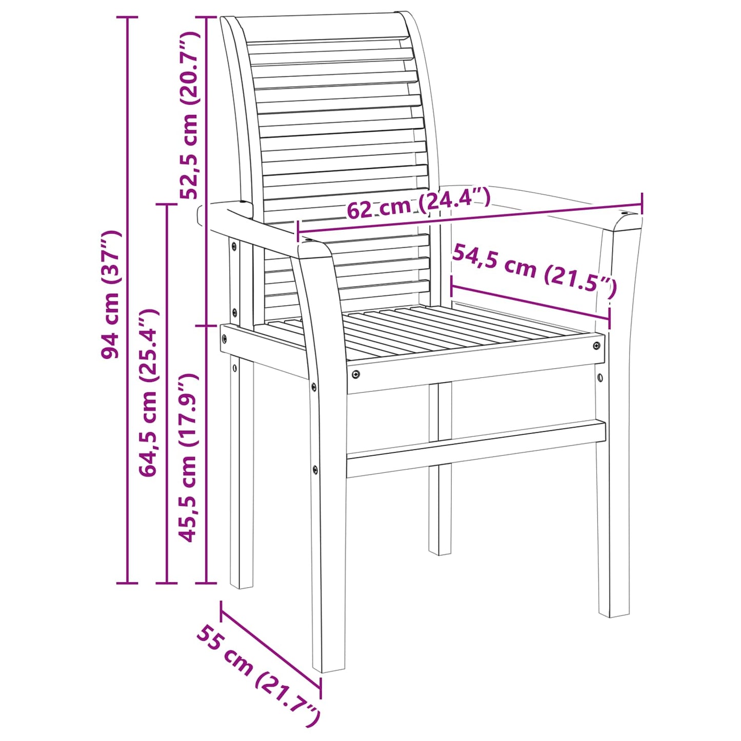 vidaXL Καρέκλα τραπεζαρίας 2 pcs Καφέ 62 x 55 x 94 εκ Στερεό Ξύλο Τίκ