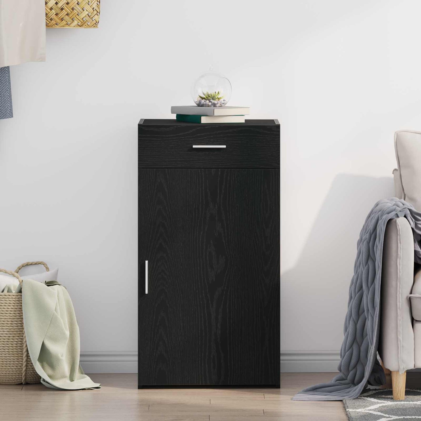 vidaXL Πλαϊνό γραφείο με συρτάρι Μαύρη Οξυά 50 x 42,5 x 93 εκ.