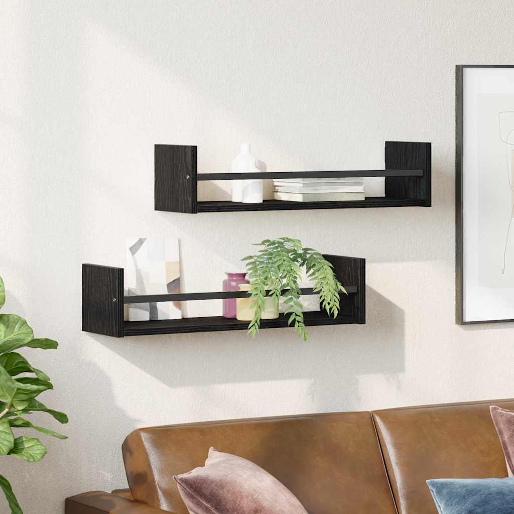 vidaXL Ράφι Τοίχου Επιτοίχιο 2 pcs Μαύρη Οξυά 60 x 16 x 14 cm