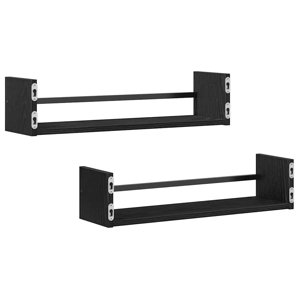 vidaXL Ράφι Τοίχου Επιτοίχιο 2 pcs Μαύρη Οξυά 60 x 16 x 14 cm