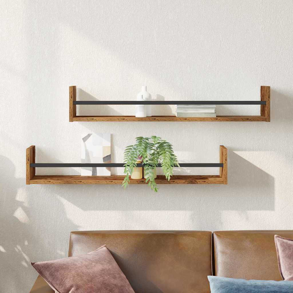 vidaXL Ράφι Τοίχου Επιτοίχιο 2 pcs Παλιό ξύλο 80 x 16 x 14 cm