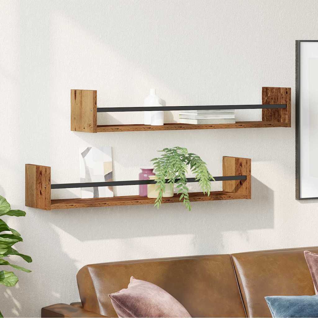 vidaXL Ράφι Τοίχου Επιτοίχιο 2 pcs Παλιό ξύλο 80 x 16 x 14 cm