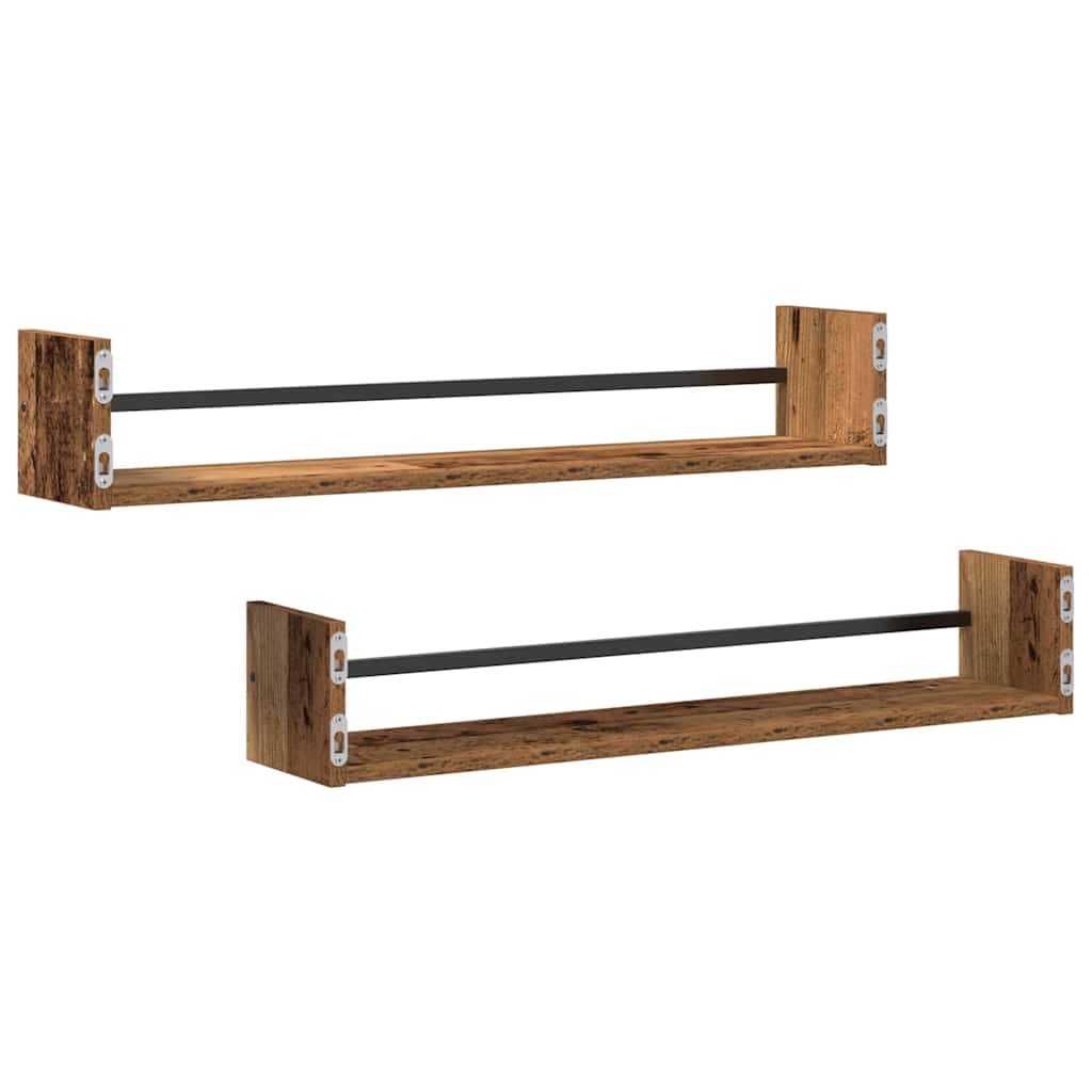 vidaXL Ράφι Τοίχου Επιτοίχιο 2 pcs Παλιό ξύλο 80 x 16 x 14 cm