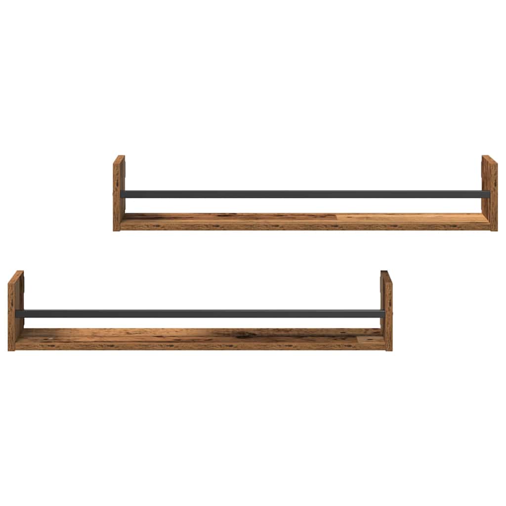 vidaXL Ράφι Τοίχου Επιτοίχιο 2 pcs Παλιό ξύλο 80 x 16 x 14 cm