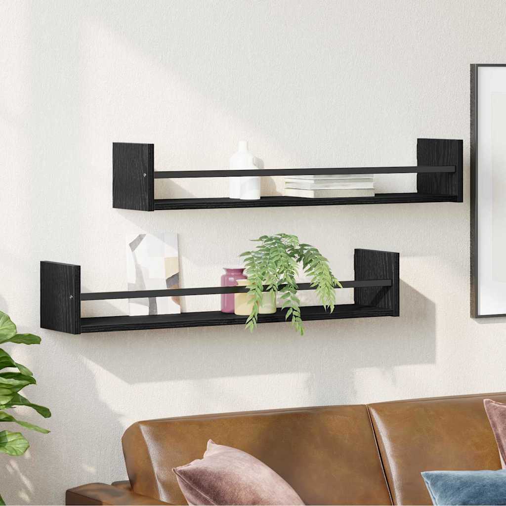 vidaXL Ράφι Τοίχου Επιτοίχιο 2 pcs Μαύρη Οξυά 80 x 16 x 14 cm