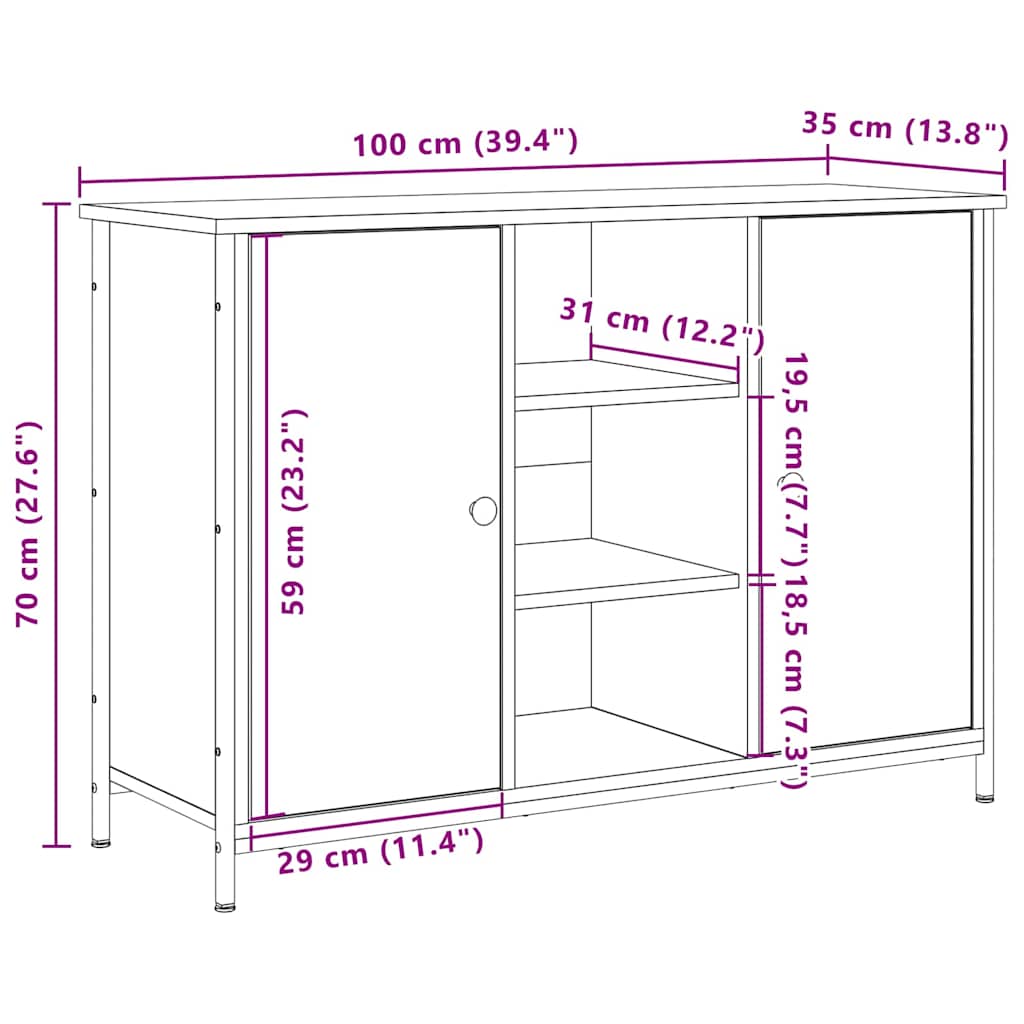 vidaXL Πλαϊνό γραφείο Παλαιό ξύλο 100 x 35 x 70 εκ. Επεξεργασμένο ξύλο