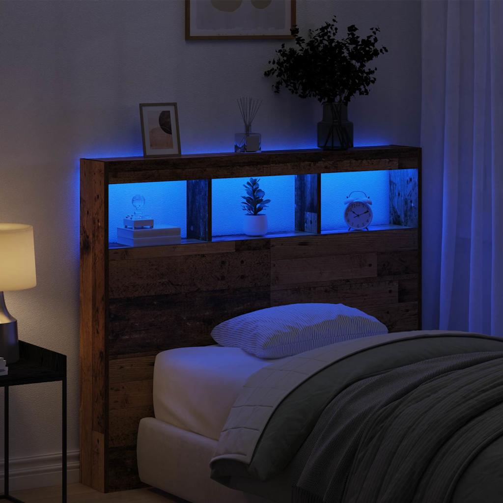 vidaXL Κεφαλάρι Ντουλάπι με LED με ράφι Παλαιό ξύλο 120 x 17 x 102 cm