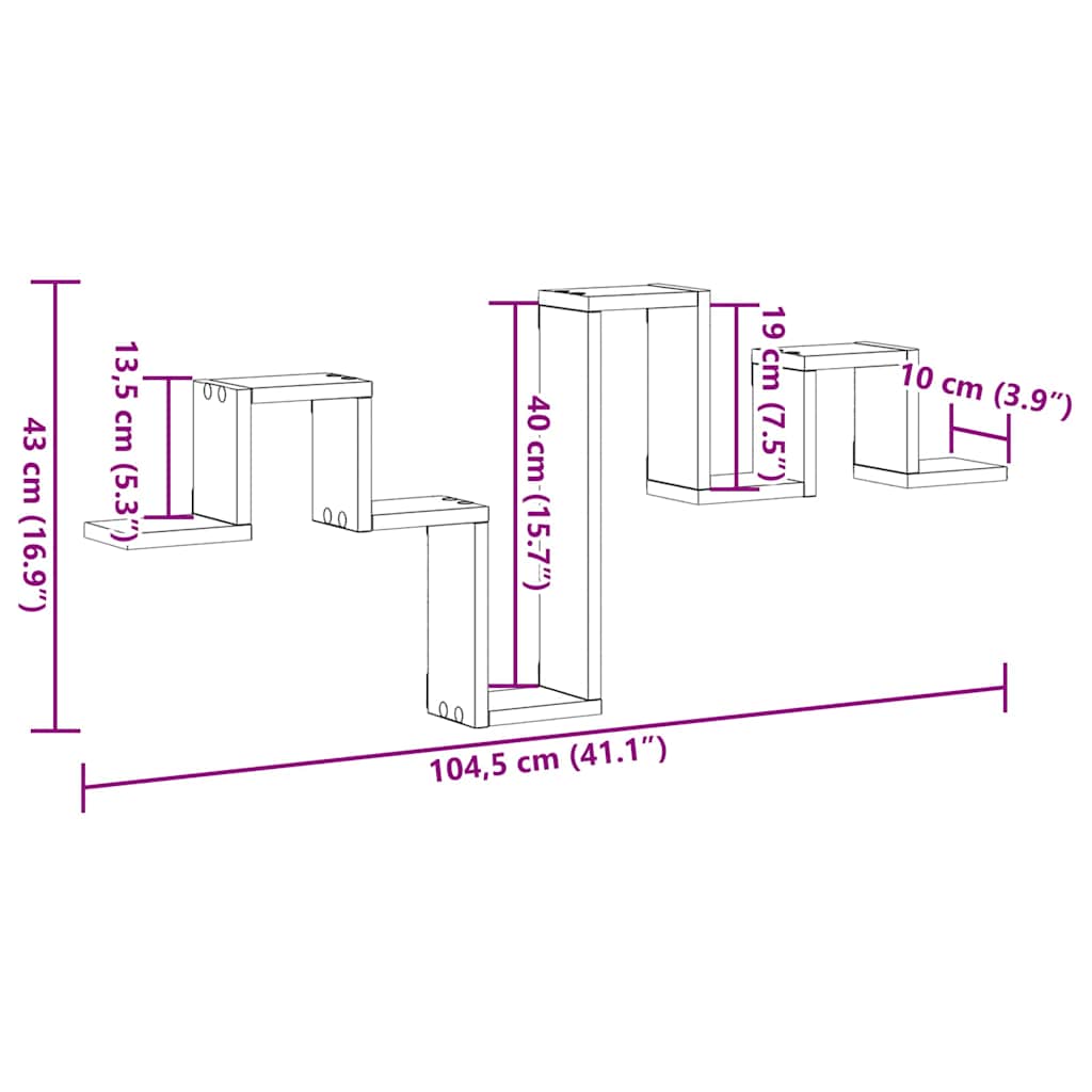 vidaXL Ράφι Τοίχου Μαύρη δρυς 104.5 x 10 x 43 εκ Επεξεργασμένο ξύλο