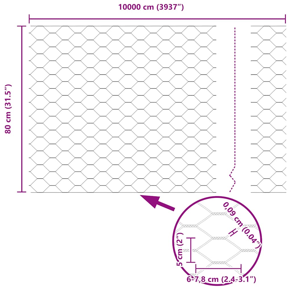 vidaXL Φράχτης Εξαγώνου Πράσινο 0.8 x 100 μ Ατσάλι