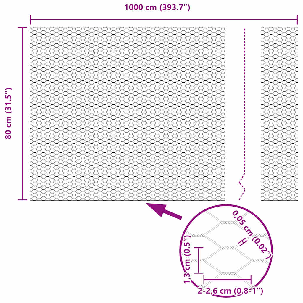 vidaXL Εξάγωνος Φράχτης Γκρίζος Ασημί 0.8 x 10 m Γαλβανισμένος χάλυβας