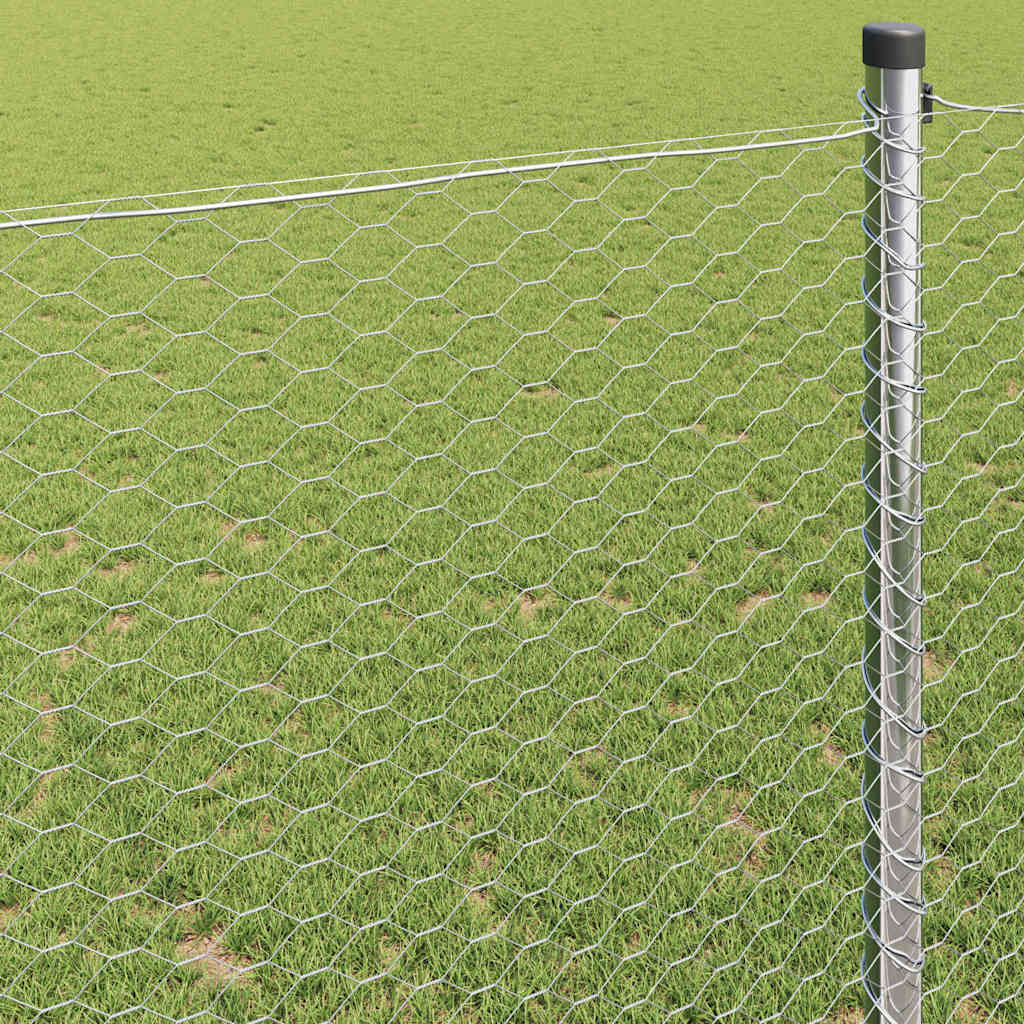 vidaXL Εξάγωνος Φράχτης Γκρίζος Ασημί 1.4 x 25 m Γαλβανισμένος χάλυβας