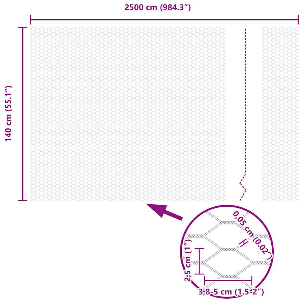 vidaXL Εξάγωνος Φράχτης Γκρίζος Ασημί 1.4 x 25 m Γαλβανισμένος χάλυβας