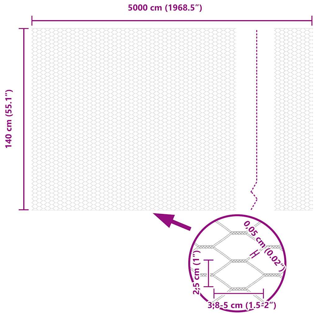 vidaXL Εξαγωνικός φράχτης Ασημί 1.4 x 50 m Γαλβανισμένος χάλυβας