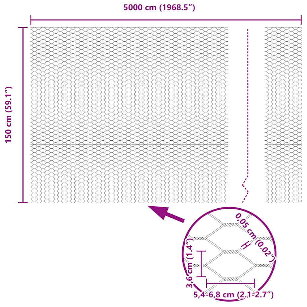 vidaXL Εξαγωνικός φράχτης Ασημί 1.5 x 50 m Γαλβανισμένος χάλυβας
