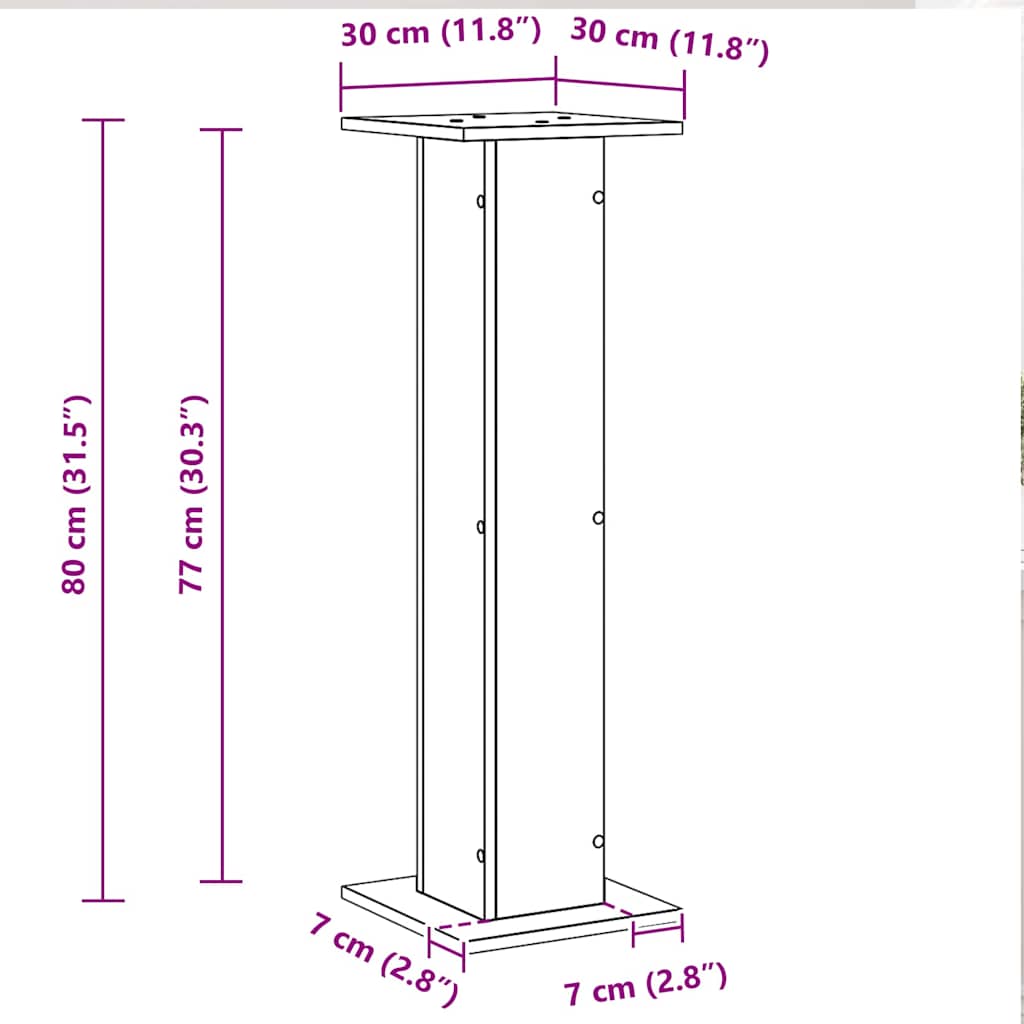 vidaXL Στήριγμα Φυτών 2 τεμ Μαύρη Δρυς 30x30x80 εκ Επεξεργασμένο Ξύλο
