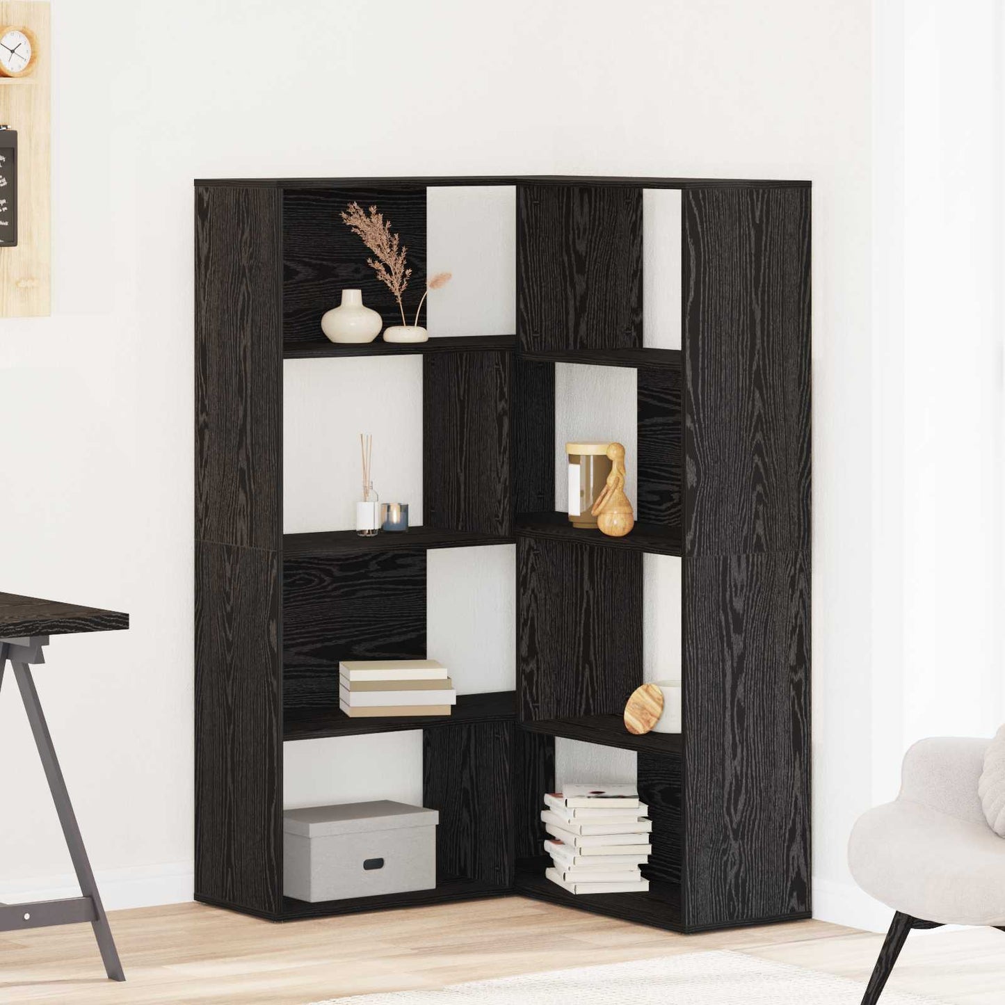 vidaXL Βιβλιοθήκη Μαύρη δρυς 140 x 30 x 140 εκ Επεξεργασμένο ξύλο