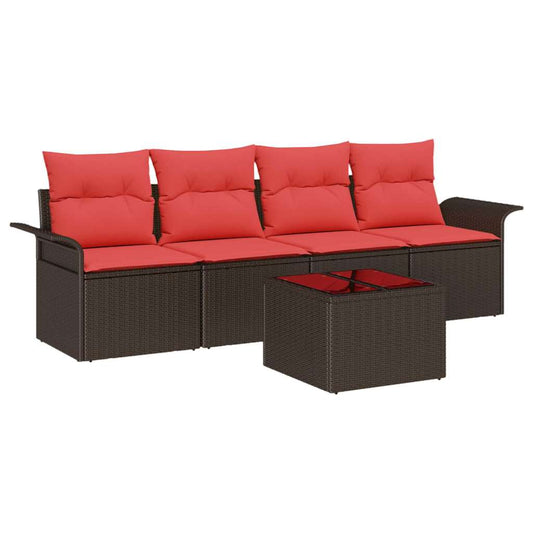vidaXL Σετ Καναπέ με μαξιλάρι 5 pcs Καφέ συνθετικό ρατάν
