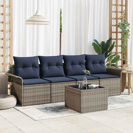 vidaXL Σετ Καναπέ με μαξιλάρι 5 pcs Γκρι συνθετικό ρατάν
