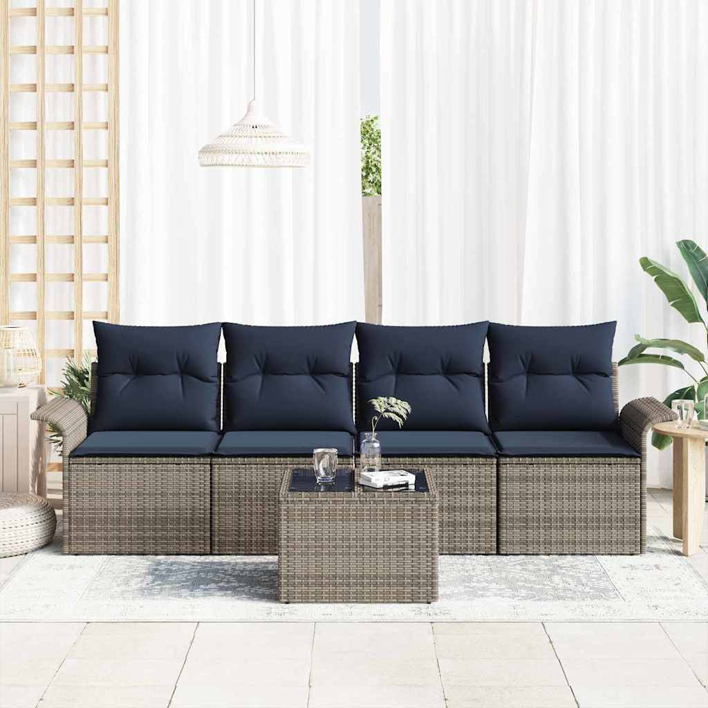 vidaXL Σετ Καναπέ με μαξιλάρι 5 pcs Γκρι συνθετικό ρατάν