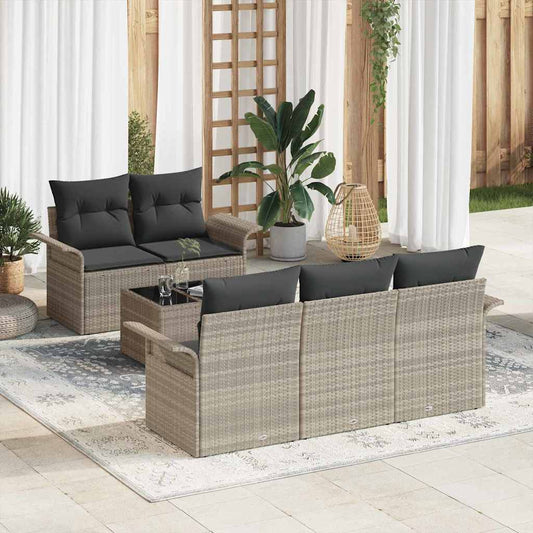 vidaXL Σετ Καναπέ με μαξιλάρι 6 pcs Ανοιχτό γκρι συνθετικό ρατάν