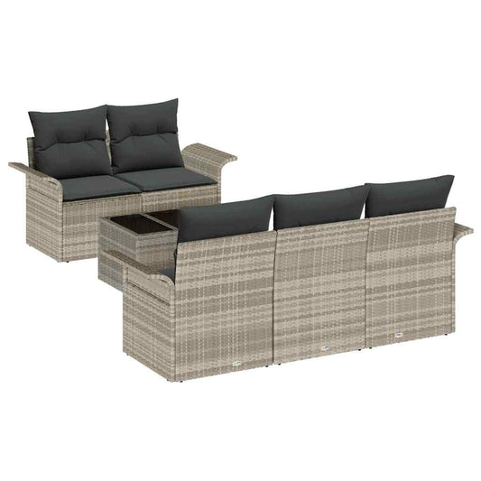 vidaXL Σετ Καναπέ με μαξιλάρι 6 pcs Ανοιχτό γκρι συνθετικό ρατάν