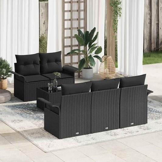 vidaXL Σετ Καναπέ με μαξιλάρι 6 pcs Μαύρο συνθετικό ρατάν