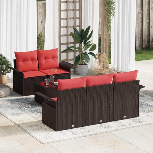 vidaXL Σετ Καναπέ Κήπου με μαξιλάρι 6 pcs Καφέ συνθετικό ρατάν