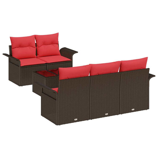 vidaXL Σετ Καναπέ Κήπου με μαξιλάρι 6 pcs Καφέ συνθετικό ρατάν