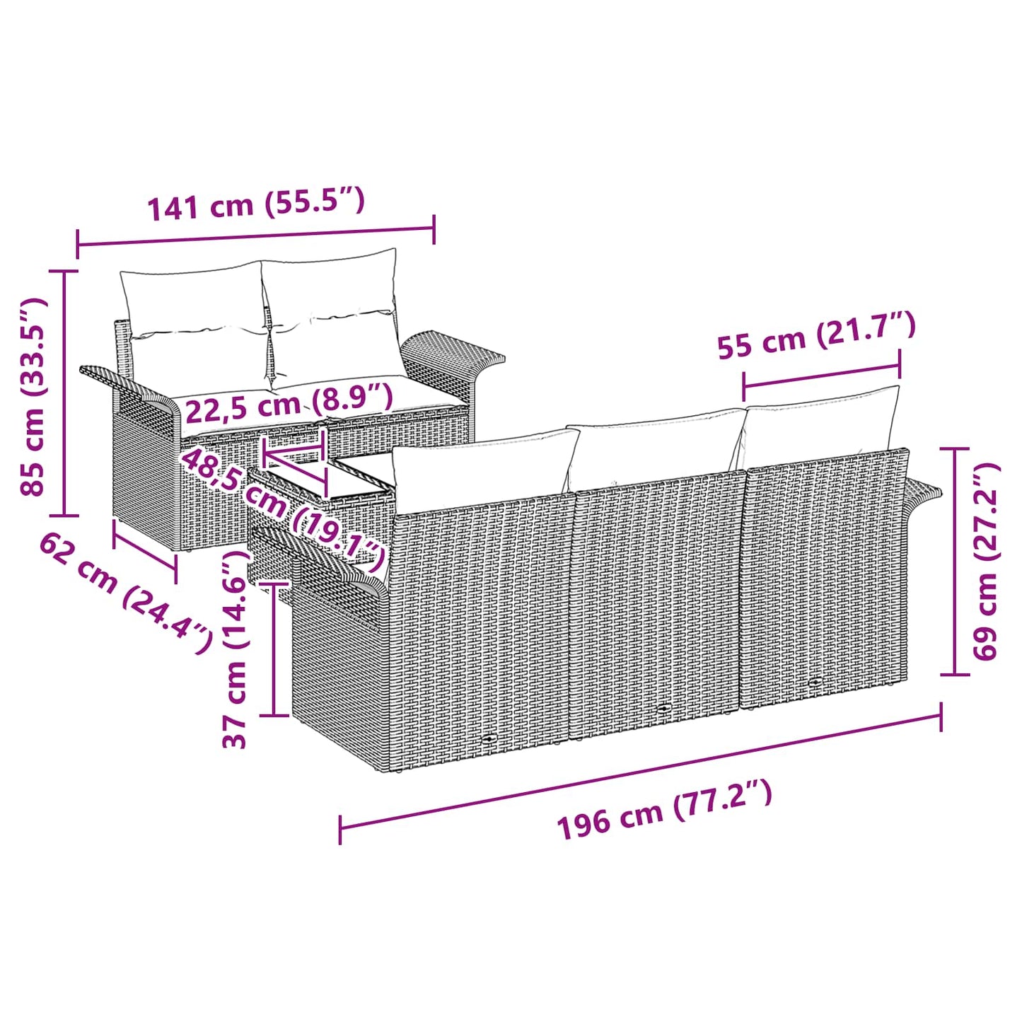 vidaXL Σετ Καναπέ Κήπου με μαξιλάρι 6 pcs Γκρι συνθετικό ρατάν