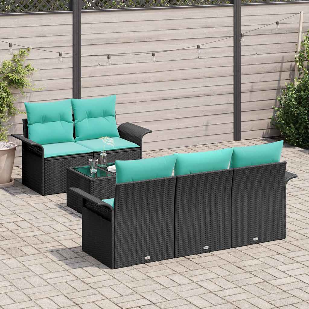 vidaXL Σετ Καναπέ Κήπου με μαξιλάρι 6 pcs Μαύρο συνθετικό ρατάν