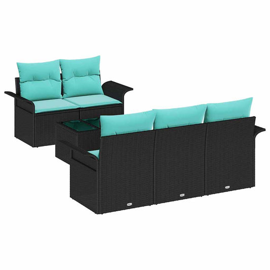 vidaXL Σετ Καναπέ Κήπου με μαξιλάρι 6 pcs Μαύρο συνθετικό ρατάν